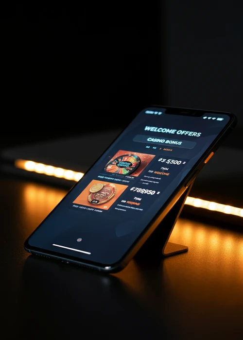 Banner showcasing Lucky Mister Casino's generous welcome bonus with 500% match and 500 free spins, featuring slot game visuals