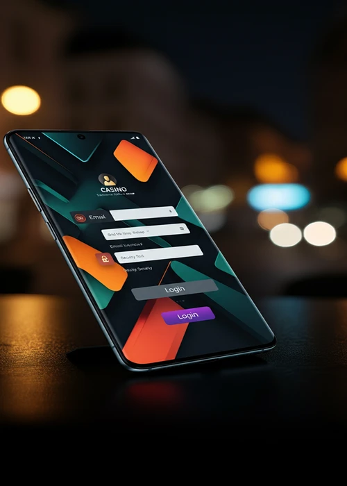 Screenshot of the Lucky Mister Casino login interface with email and password fields, showing secure SSL encryption icon.